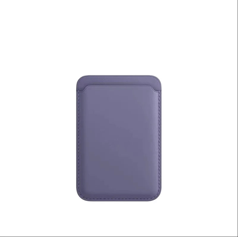 A purple premium leather wallet case with MagSafe compatibility.