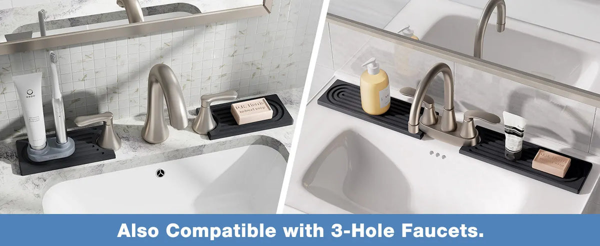 A set of diatomite faucet mats and trays for kitchen and bathroom sinks.