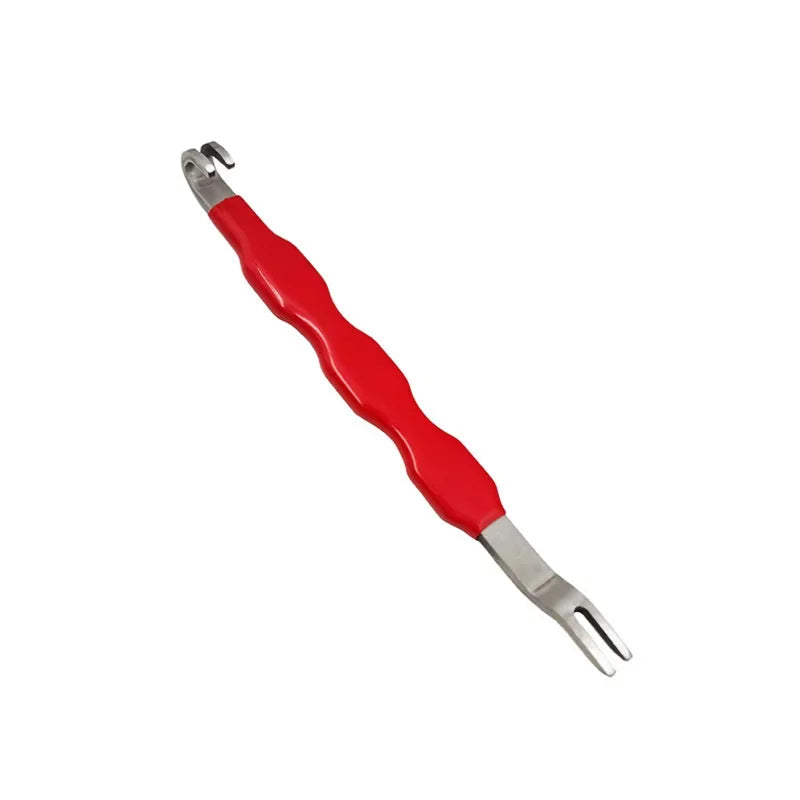 A red and silver professional hose clamp pliers used for fuel line disconnection.