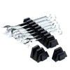 A set of black and silver modular magnetic wrenches organized together.