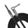 A silver braided guitar cable with a right-angle connector is shown against a black background.