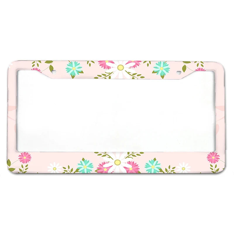 Floral Aluminum License Plate Frame with Slim Design