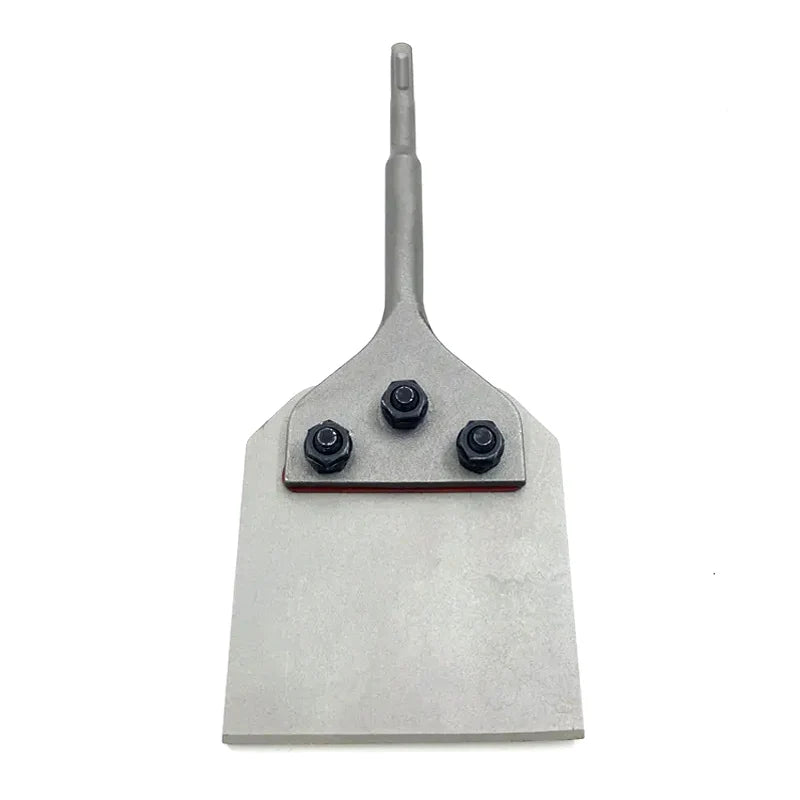 A silver SDS Plus floor scraper tool with a long shaft and a flat blade head.