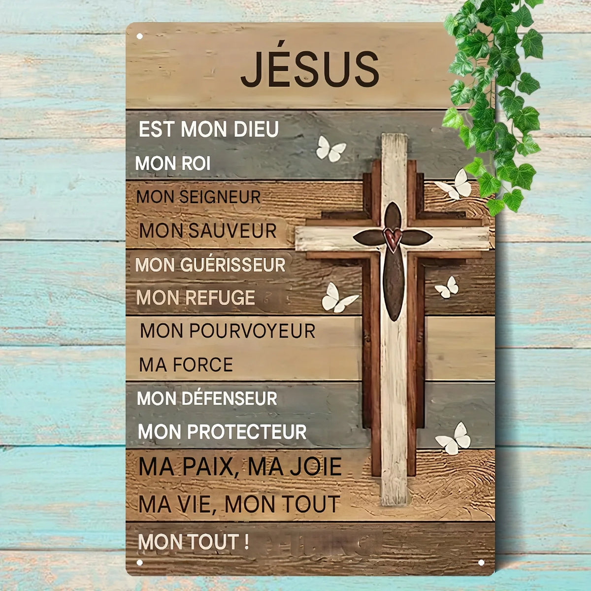 Faith-Filled Iron Wall Plaque with Cross Design