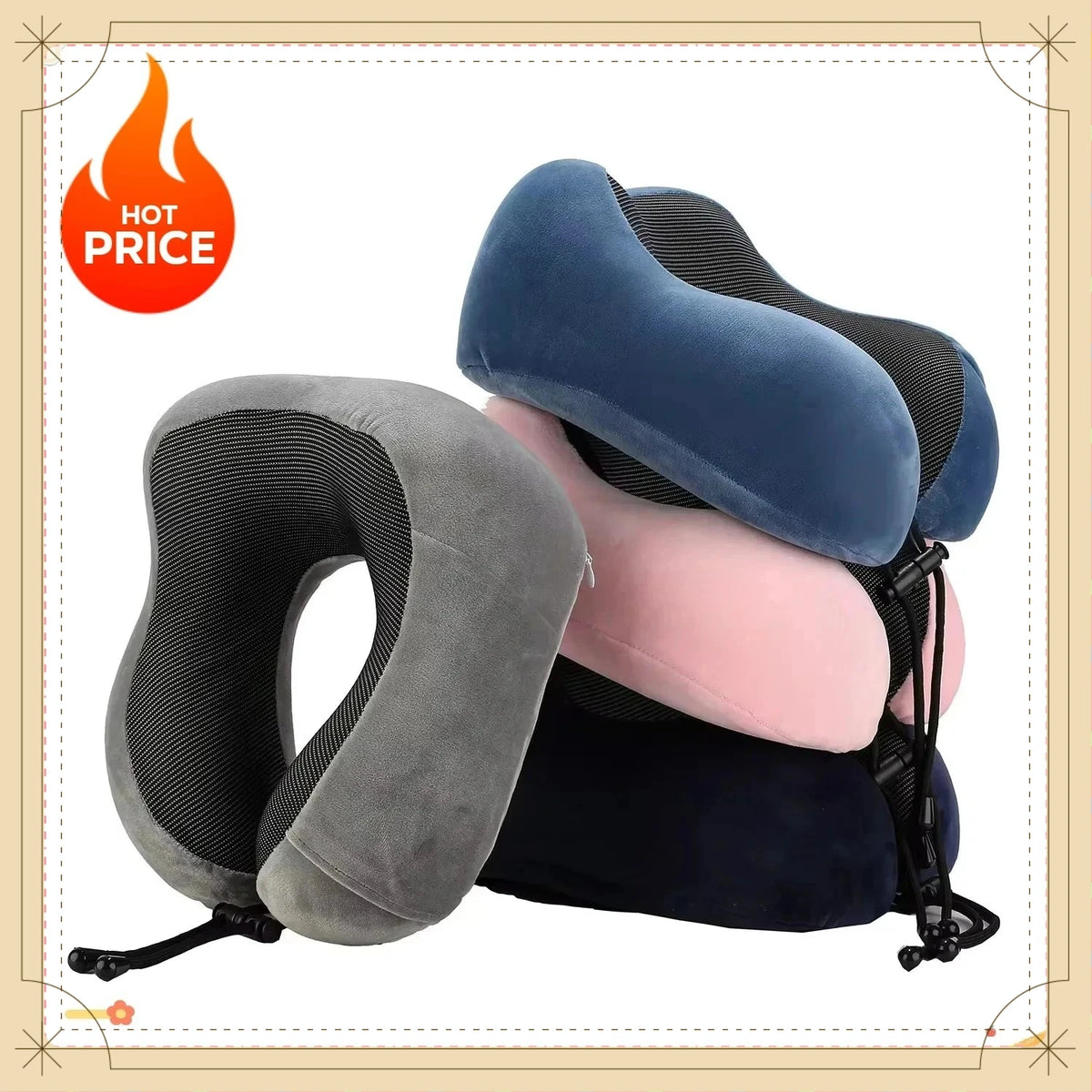 Memory Foam Travel Neck Pillow with Built-in Massage
