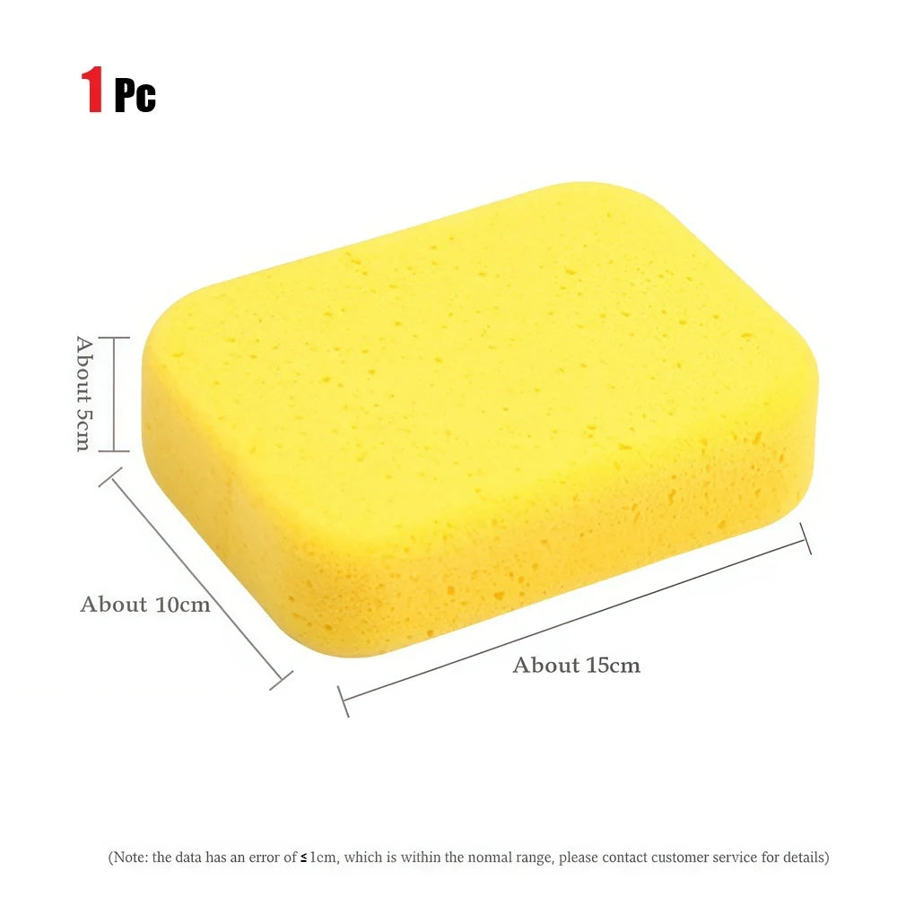 One yellow high-density car wash sponge used for auto detailing and waxing.