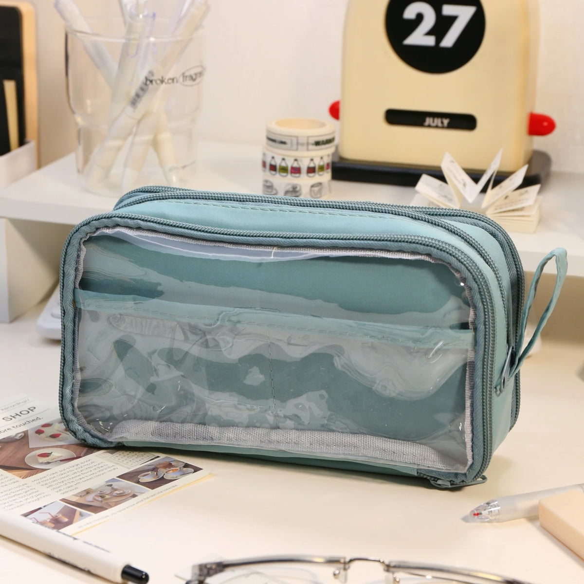 Transparent Double-Sided Pencil Case with Capybara Design