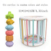 A set of six colorful rattles in various styles and colors for infants.