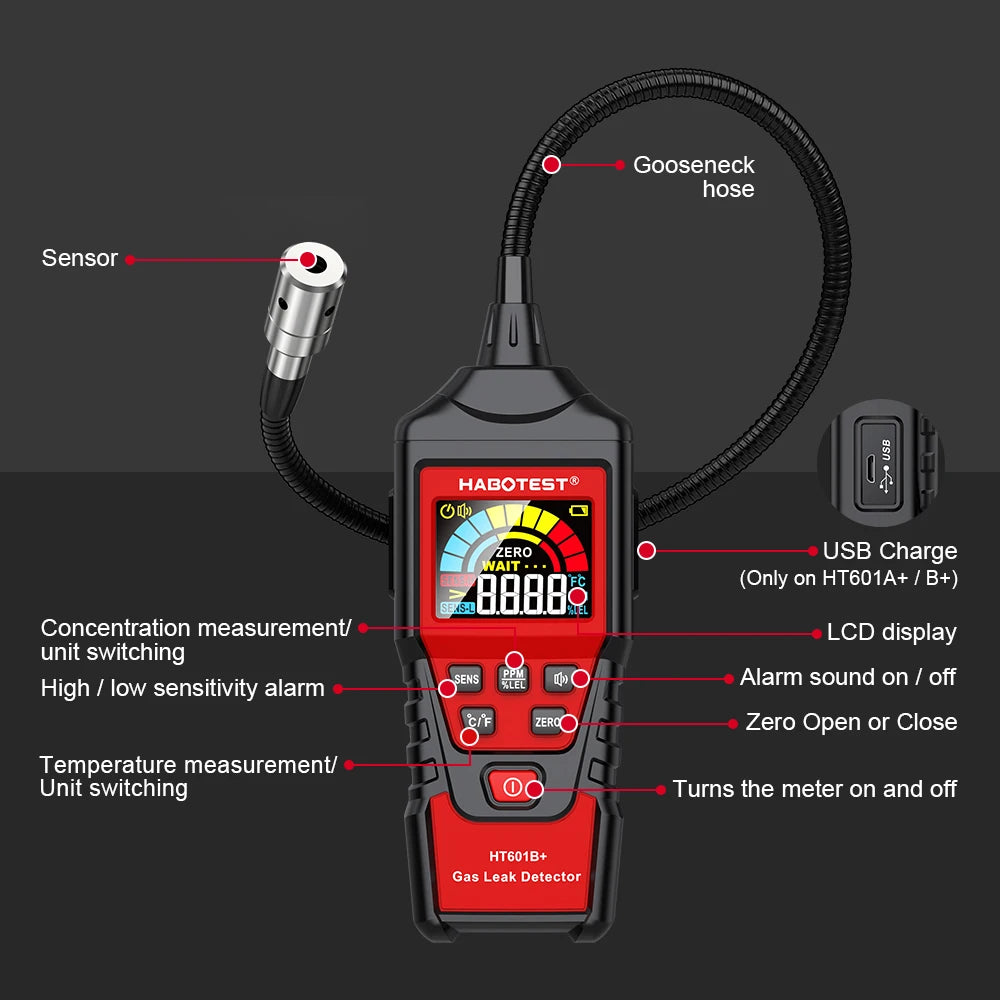 Portable Combustible Gas Leak Detector with Flexible Probe