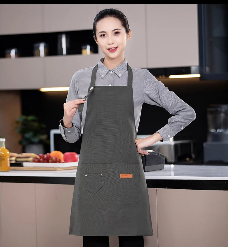 Canvas Cotton Cooking Apron with Adjustable Halter Neck and Large Pockets