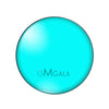 A round, translucent cyan glass photo cabochon for jewelry making.