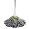 A gray hands-free self-wringing spin mop with a chrome pole and rotating head.