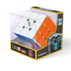 A box containing a white 3x3 speed cube puzzle with orange and blue accents, labeled for professional use.