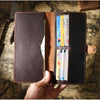 Vintage Leather Long Bifold Wallet with Snap Closure