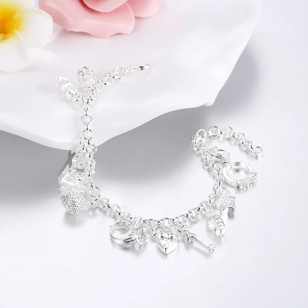 925 Sterling Silber Herzschlüssel Anhänger Armband