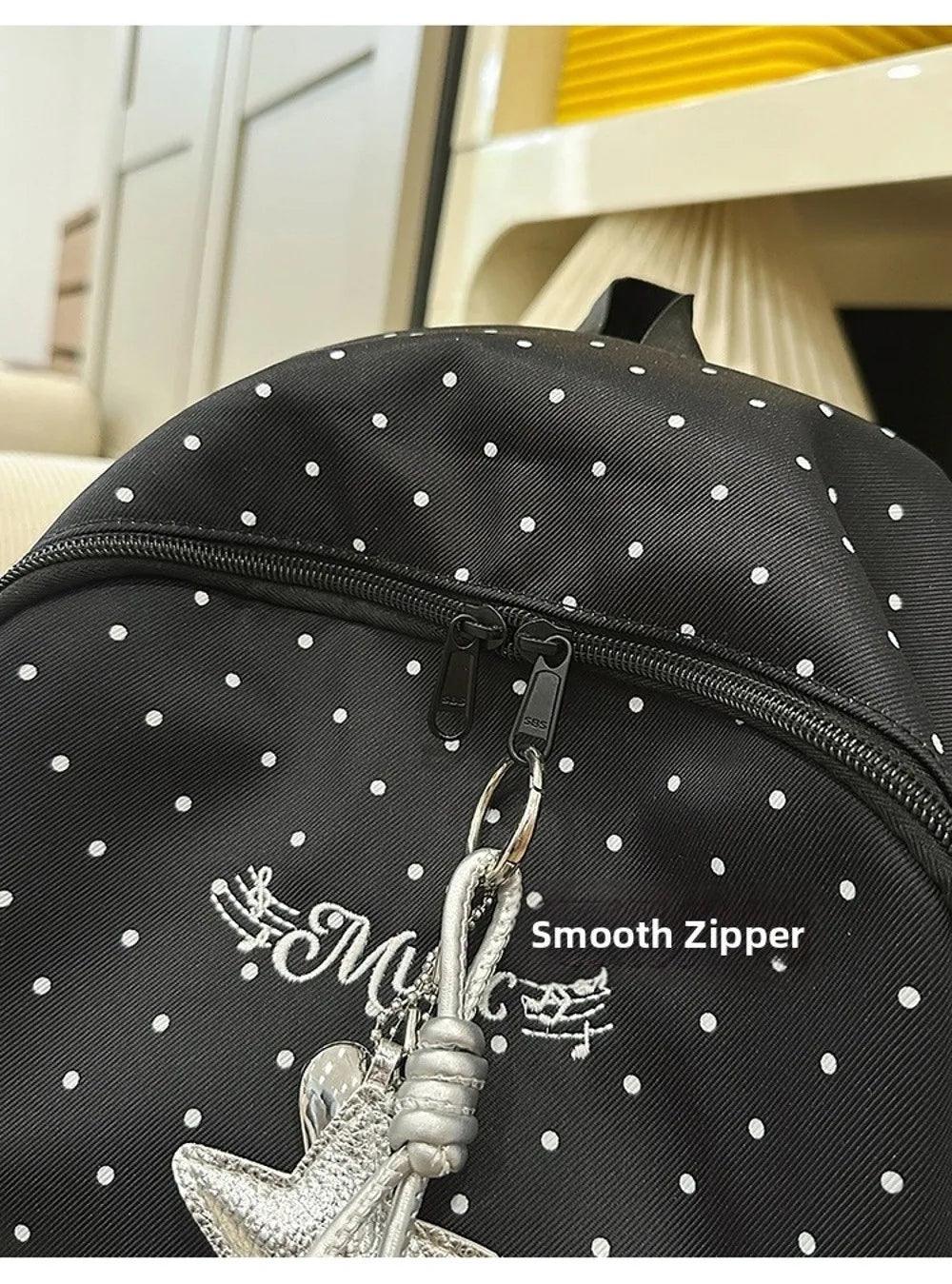 Polka Dot Backpack with Piano Key Design – Large Capacity Travel Daypack