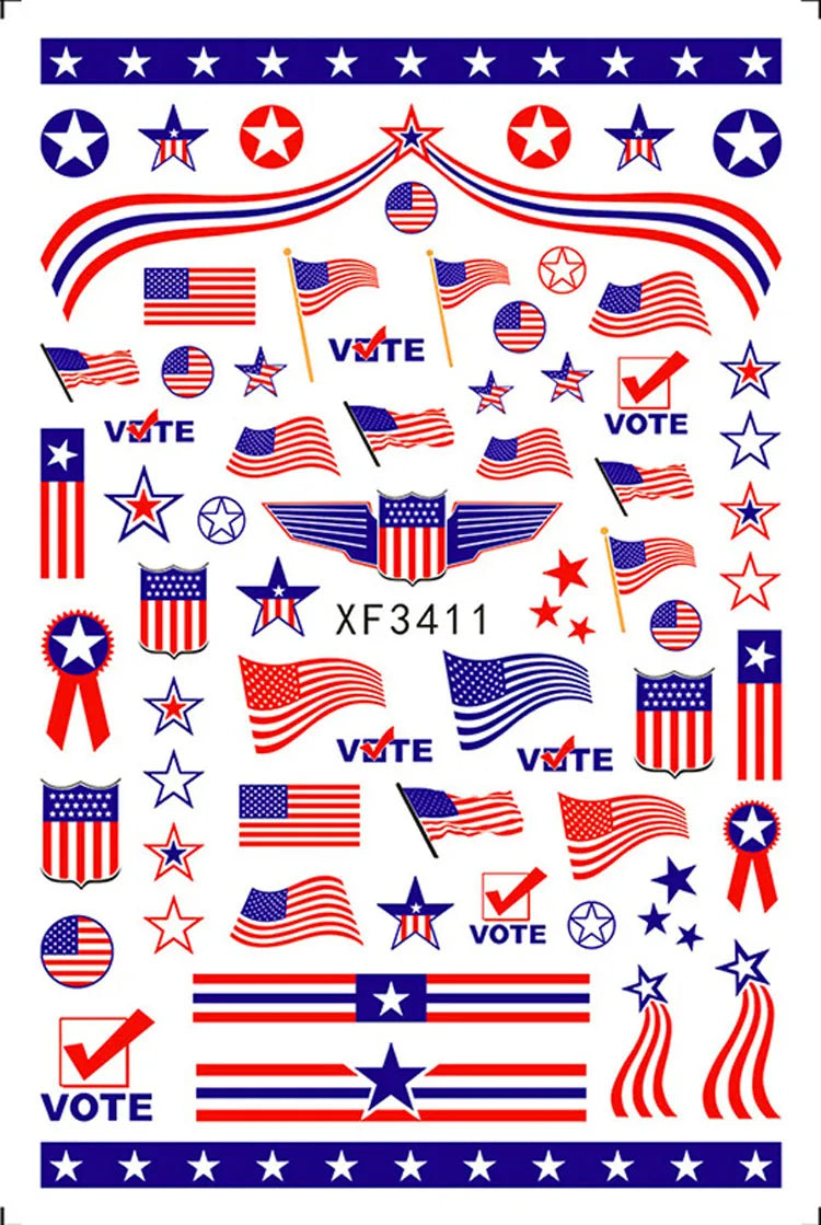 Patriotic American Flag Nail Art Stickers