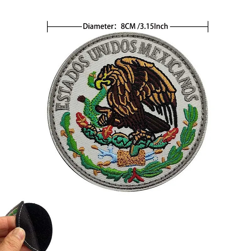 Mexico Flag Eagle 3D Embroidery Patch with Hook-and-Loop Backing