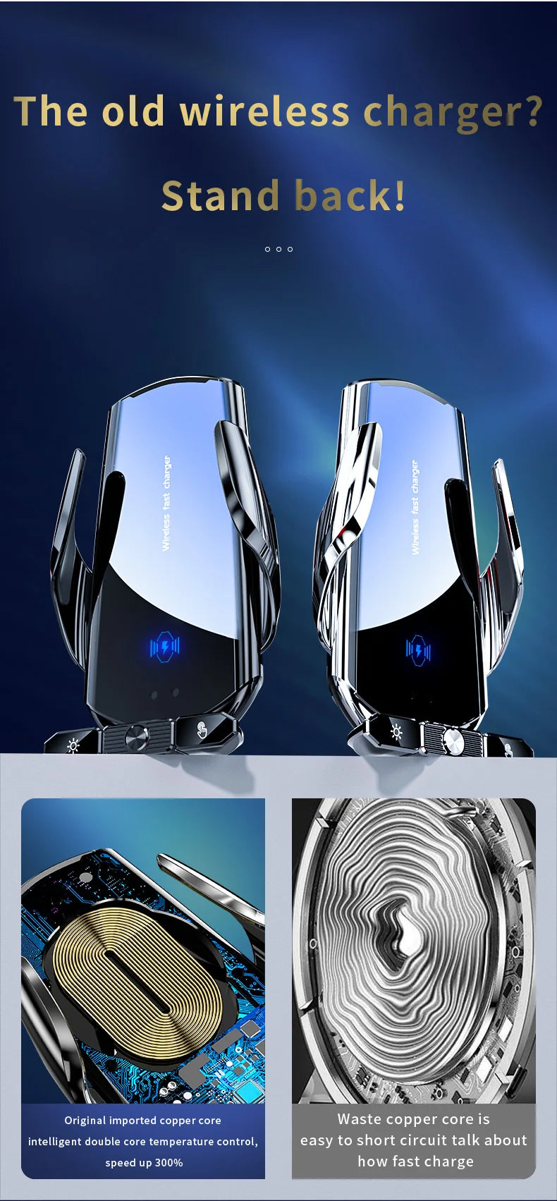 150W Magnetic Wireless Car Charger Mount with Auto-Clamping Cradle