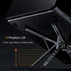 A black magnetic phone holder and tripod stand is shown with an 8-position lift feature.