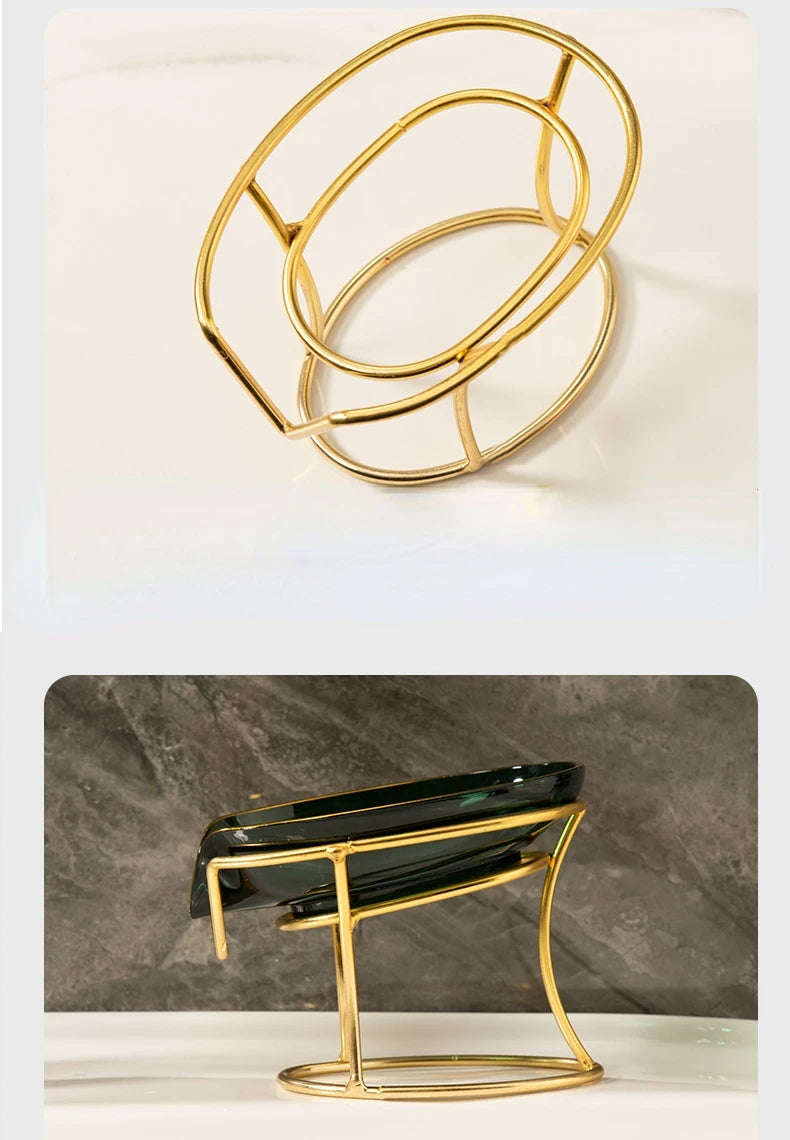 Leaf-Shape Self-Draining Soap Dish with Metal Bracket