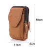 A brown vintage genuine cowhide leather crossbody sling bag shown with dimensions.