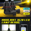 A pair of 3570 LED lamp bulbs for 12V-24V automotive lighting, shown with a yellow light beam.