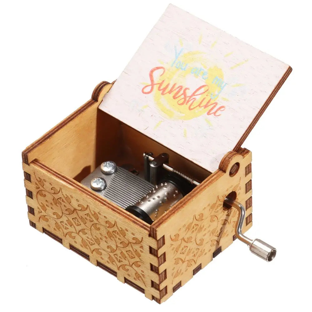 Wooden Hand-Crank Music Box - 'You Are My Sunshine' Engraved Keepsake Gift