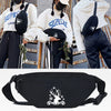 Black linen waist pack featuring a white deer silhouette design