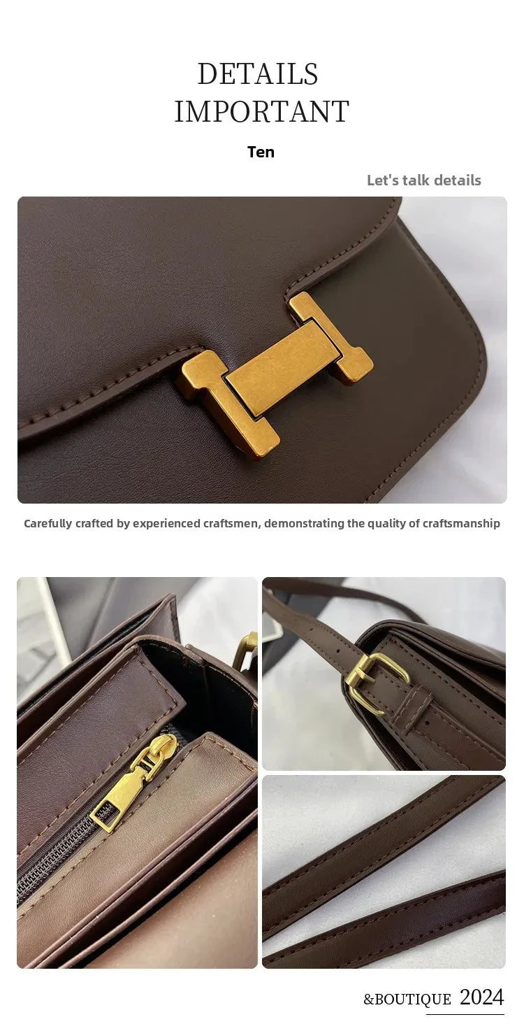 Korean Retro Square Crossbody Bag for Women – Compact Commuter Shoulder Bag