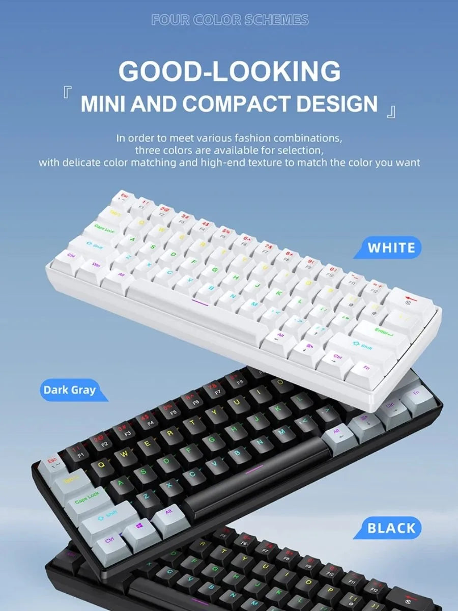 Compact 61-Key Mechanical Gaming Keyboard with RGB Backlighting
