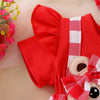 Baby Girl Plaid Romper Set with Bear Patch and Bow Headband