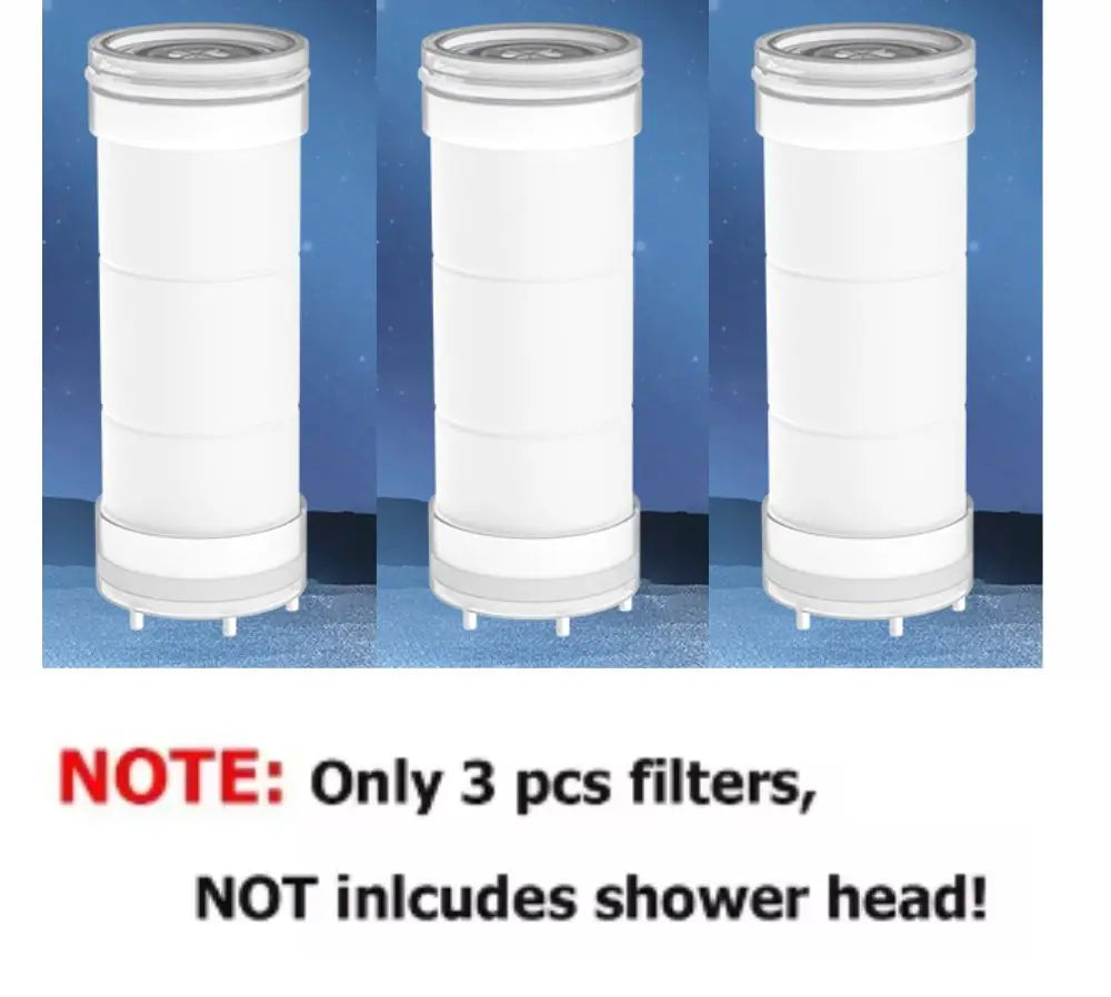 Three white high-pressure filters for a shower head, not including the shower head.