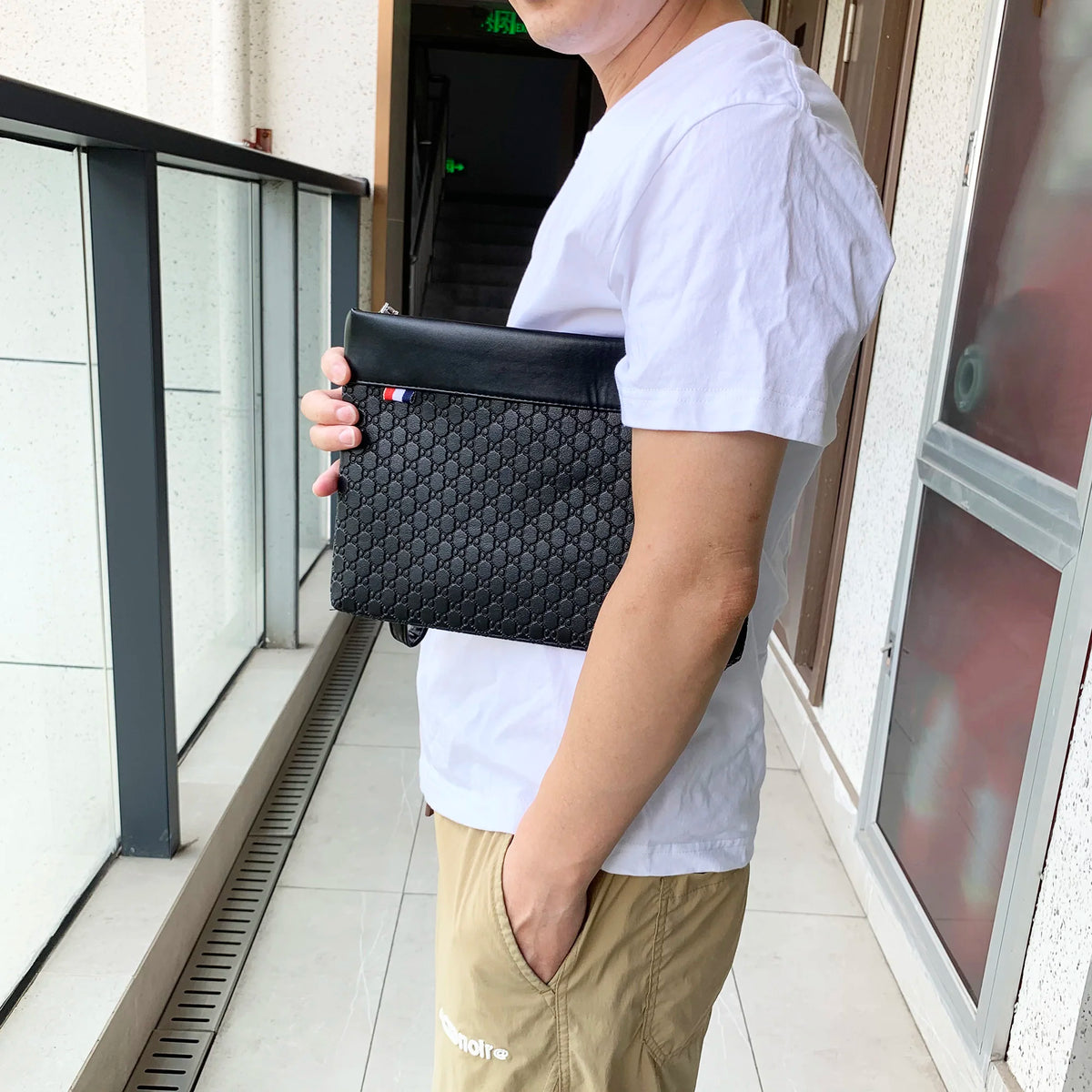Men's PU Leather Clutch Bag with Cardholder and Zipper Pockets