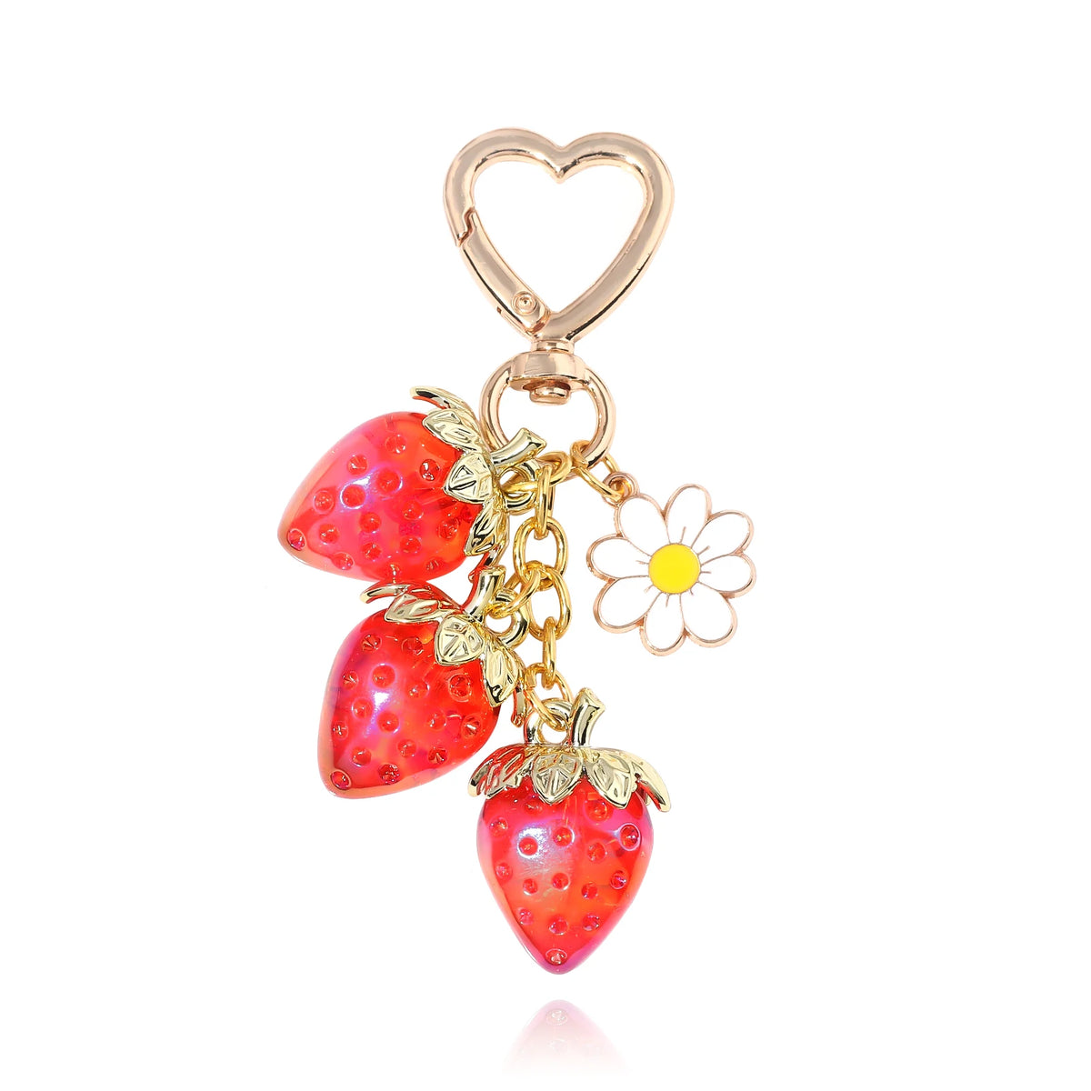 Clochette de fraise ton or avec boucle en forme de cœur et détail de marguerite
