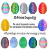 A collection of 3D-printed dragon eggs in various iridescent colors and finishes.