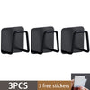 Three black stainless steel sponge holders with attached stickers