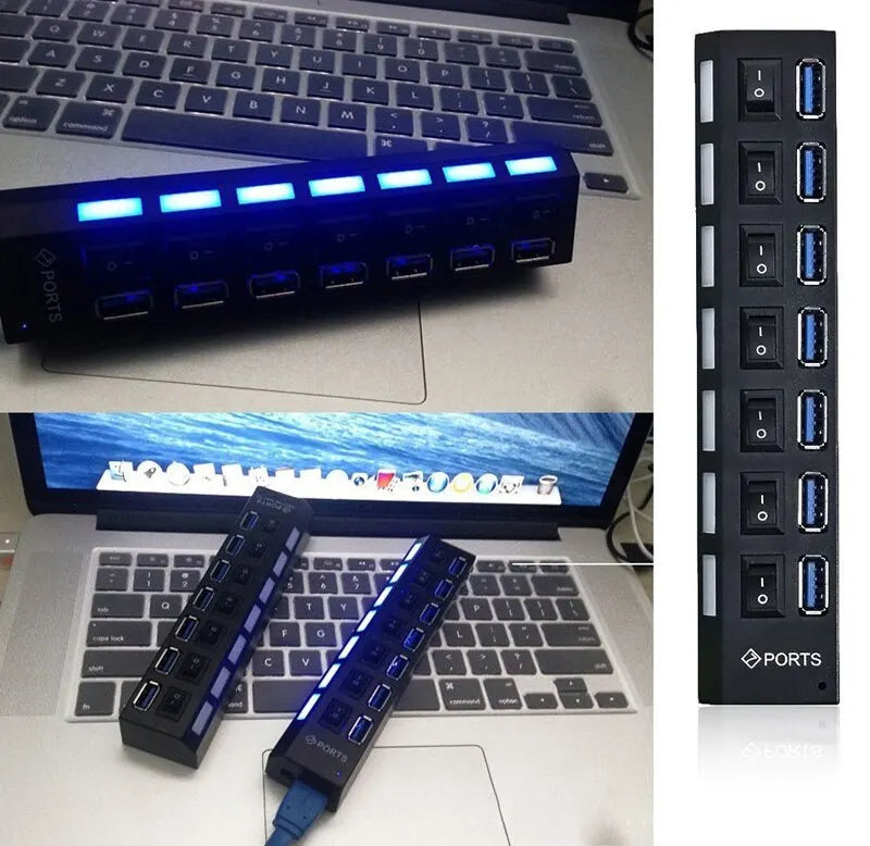7-Port USB 2.0 Hub with Individual LED Switches