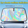 A car sunshade is shown protecting a car's windshield from heat and UV radiation.
