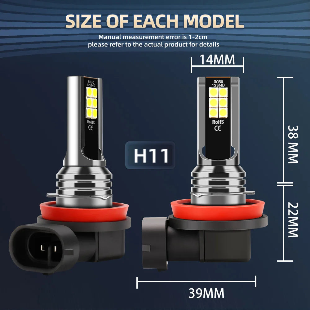 High-Performance LED Headlight Bulbs, 6000K Cool White, IP68 Waterproof (2-Pack)