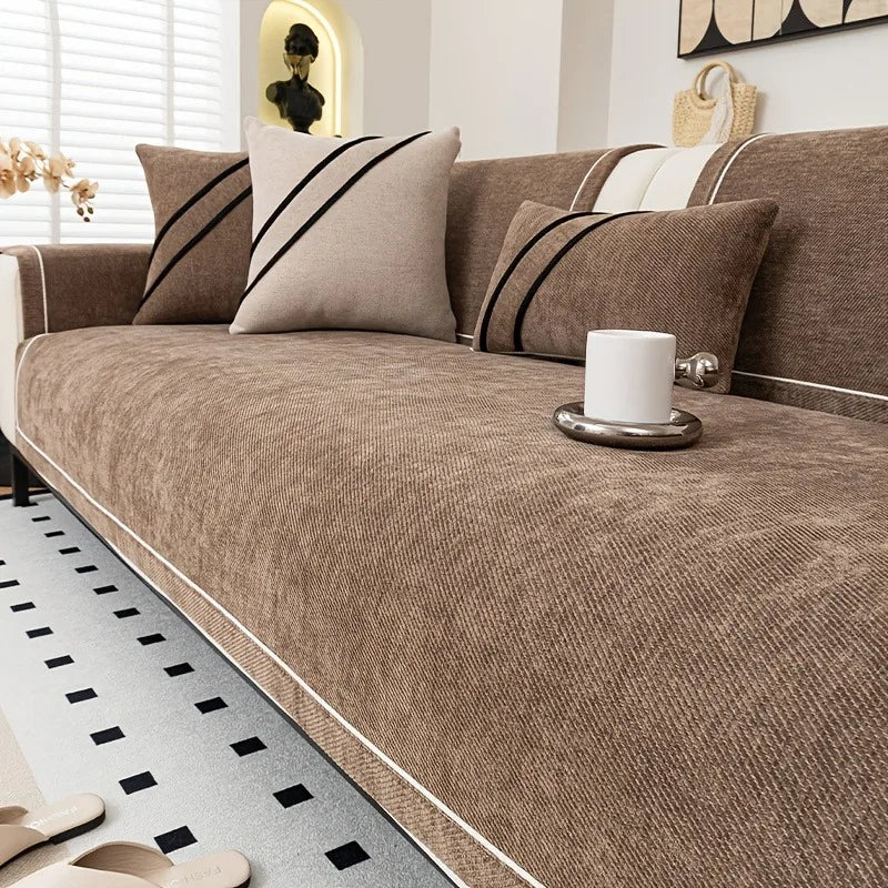 Luxurious Chenille Sofa Cover with Anti-Slip Backing