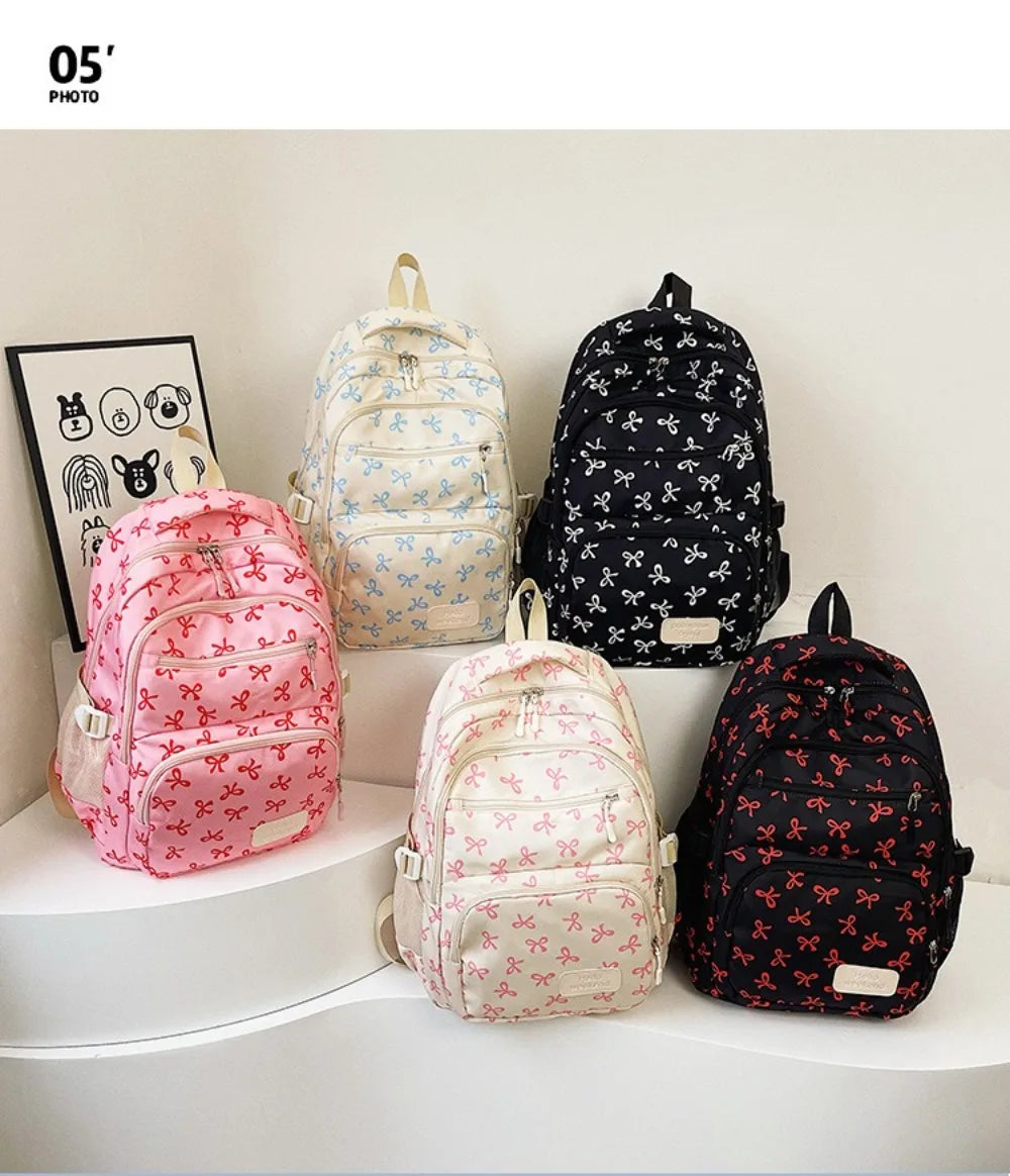 Cute Large-Capacity Bow Print Backpack Set
