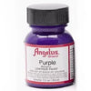 A purple acrylic leather paint bottle with a black cap and label for DIY art projects