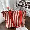 Striped Canvas Shoulder Tote Bag