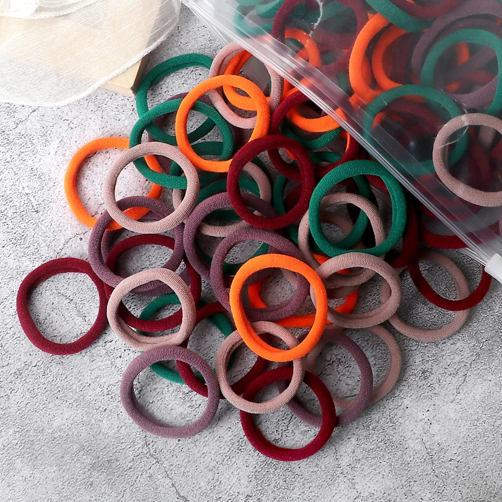 50-Pack Solid Color Elastic Hair Ties for Women & Girls