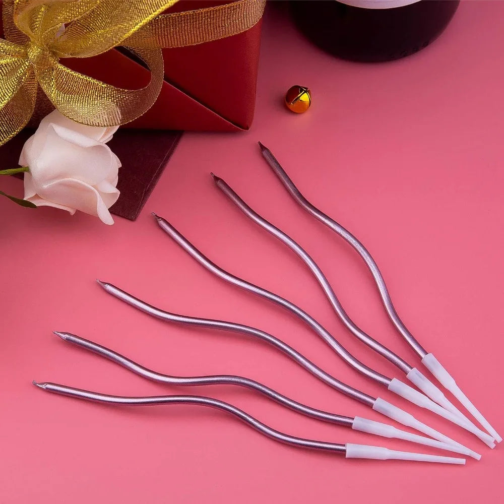 Spiral Birthday Cake Candles, Set of 6 Long Thin Decorative Candles for Cakes and Desserts