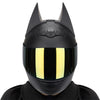 Black Bat ear full face motorcycle helmet with yellow visor