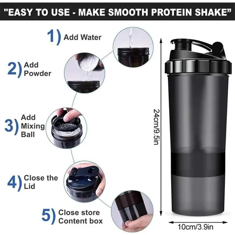3-Compartment Protein Shaker Bottle