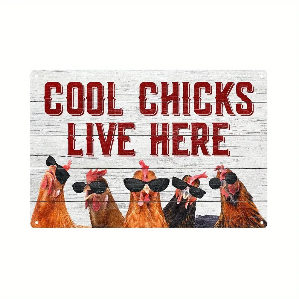 Retro Funny Chicken Farm Metal Sign for Kitchen and Coop