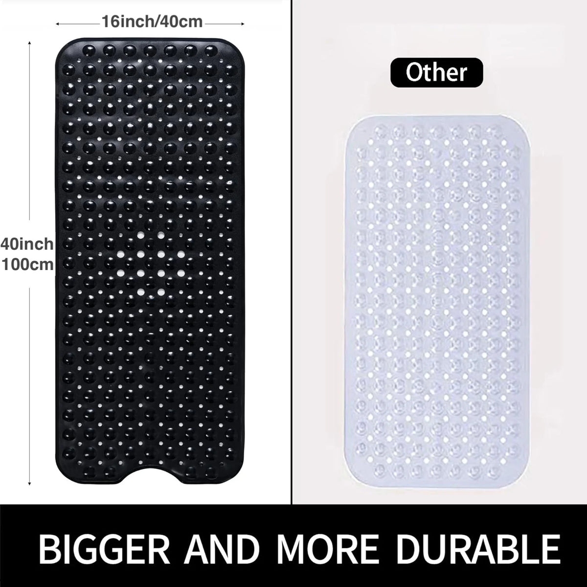 Extra Long Non-Slip Bathtub Mat with Suction Cups & Drain Holes